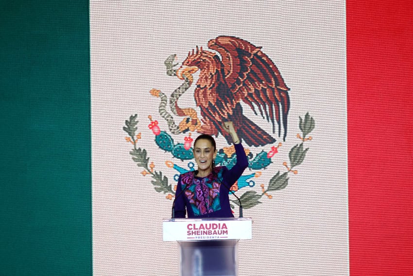 Claudia Sheinbaum at a press conference after her victory