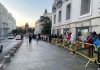 Mexican nationals wait in line in Madrid to cast their vote in person for the country's first female president