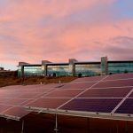 Photo of a solar panel during the sunset