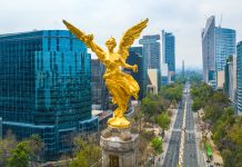 Aerial view of the angel of independence in Mexico City